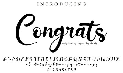 Congrats Font Stylish brush painted an uppercase vector letters, alphabet, typeface