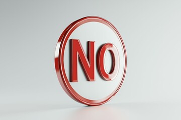 Obraz premium A bold red and white 3D graphic depicting the word no against a minimalist backdrop