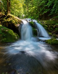 Fototapeta premium Serene waterfall in lush forest