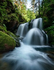Fototapeta premium Waterfall cascades through lush forest