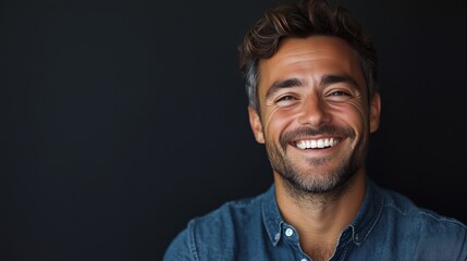 Portrait of a happy handsome man in a shirt with laughing