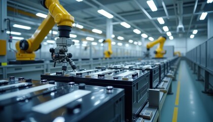 Fototapeta premium Hightech manufacturing Precision assembly line with robotic arms