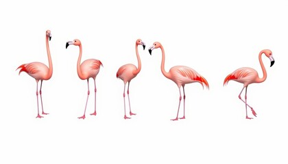 Obraz premium Five flamingos in a row standing tall and poised