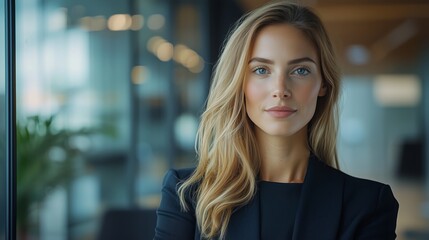 Fototapeta premium Professional businesswoman in a modern office, confidently presenting in a boardroom