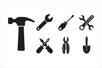 Workshop tools icon set with Black color on white background
