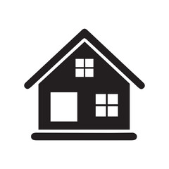 Black silhouette house vector art illustration on white background with window and door