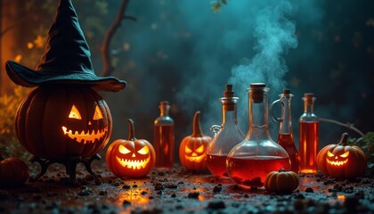 Fototapeta premium Enchanted Halloween potion brewing session