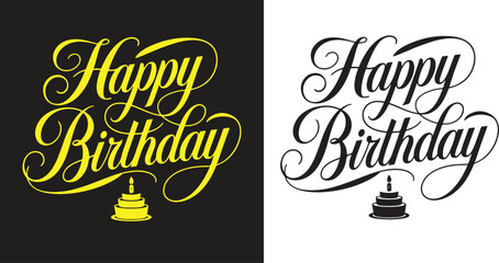 Happy Birthday symbol typography for t shirt and text use on black and yellow color on white background
