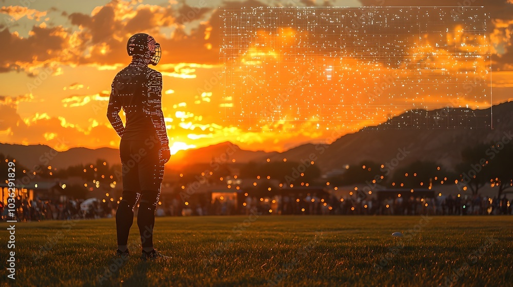 Poster futuristic archery range with holographic trajectory lines and real time score tracking projected ab