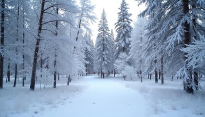 Obraz premium Winters embrace A serene snowy forest path