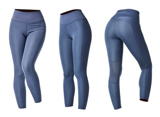 Yoga leggings on white background, collage. Different sides