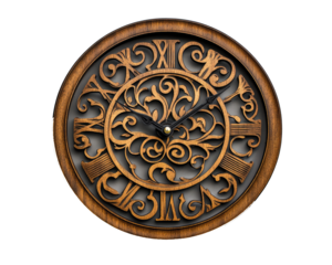 Mordan wooden wall clock on transparent background