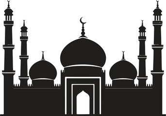 Black silhouette Mosque vector art illustration on white background