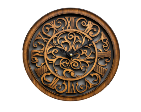 Mordan wooden wall clock on transparent background