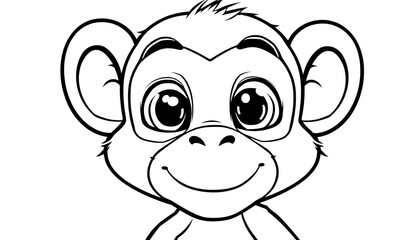 Fototapeta premium Cute cartoon monkey face illustration for coloring activities.