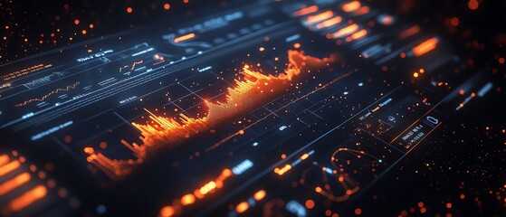 3D holographic financial dashboard with dynamic charts and graphs, illuminated data streams in dark space, emphasizing global economic insights