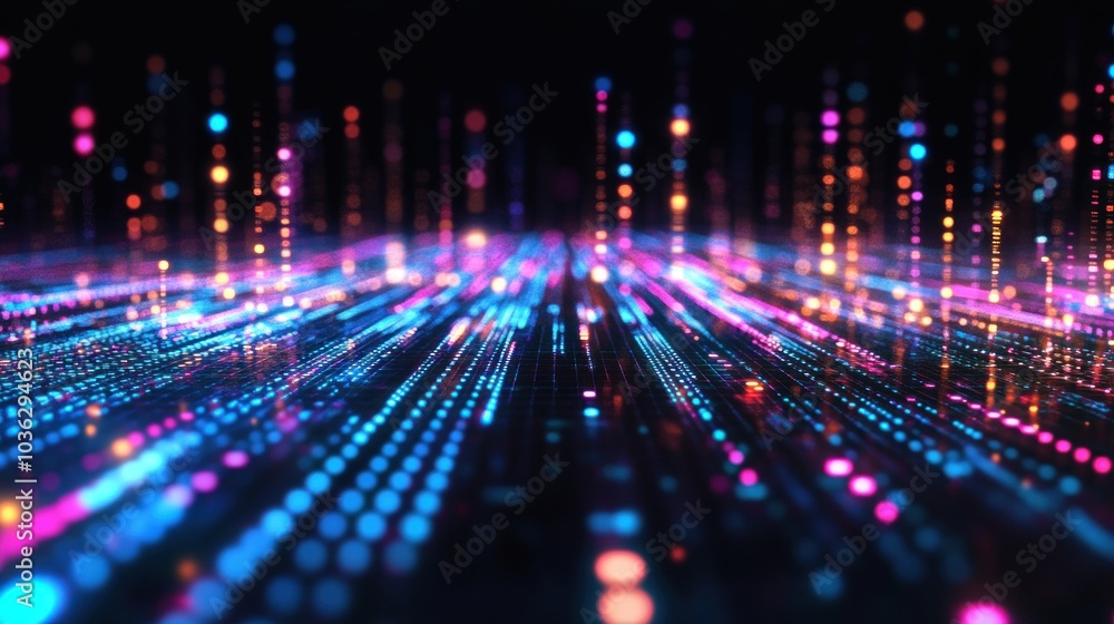 Aufkleber abstract digital landscape with vibrant, glowing dots and lines representing data flow.