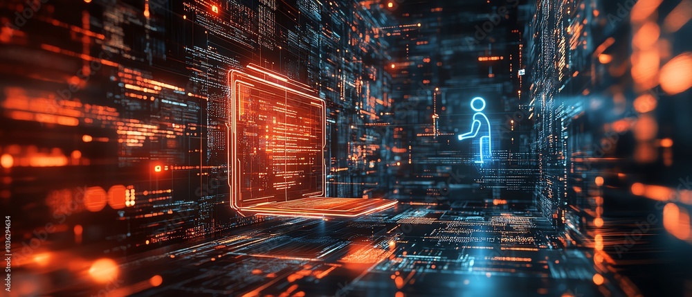 Aufkleber futuristic digital learning platform featuring holographic books, an ai tutor avatar, and stylish ab