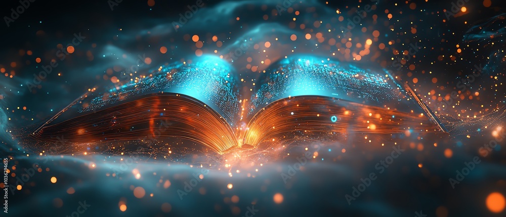 Poster futuristic digital learning platform featuring holographic books, an ai tutor avatar, and stylish ab