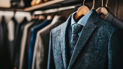 Obraz premium Blue Suit and Tie in a Closet