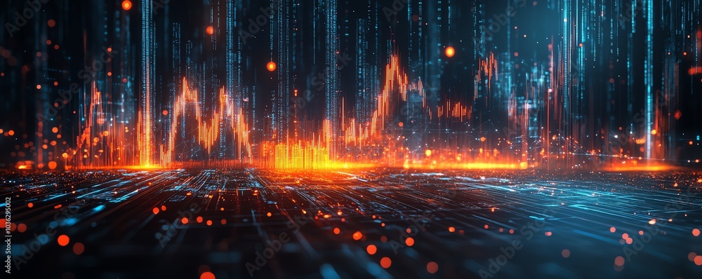 Aufkleber futuristic financial dashboard with holographic 3d charts and graphs floating in dark space, glowing