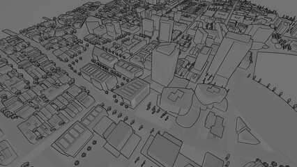 grayscale city and town 3d render
