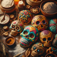 Fototapeta premium Panes decorados de calavera de día de muertos tradición mexicana.