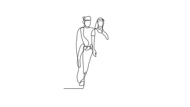 
Animated self drawing of Wedding ceremony video design illustration. The bride and groom with wedding traditional country costume design illustration in simple continuous line style video concept.