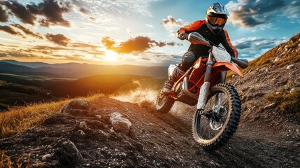 Naklejka premium Motocross Rider at Sunset