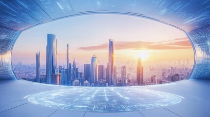 A futuristic education center where AI tutors and robotic instructors teach diverse subjects to students, Educational technology style, photo of