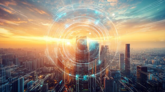 A futuristic education center where AI tutors and robotic instructors teach diverse subjects to students, Educational technology style, photo of