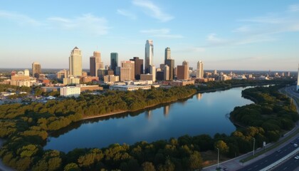 Fototapeta premium Vibrant Cityscape with River and Skyline