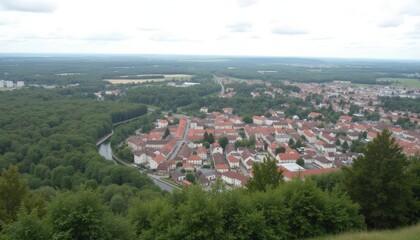  Vibrant village nestled amidst lush greenery under a clear sky