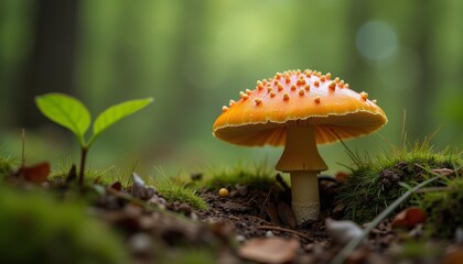 Fototapeta premium Natures tiny treasure A vibrant mushroom in the wild
