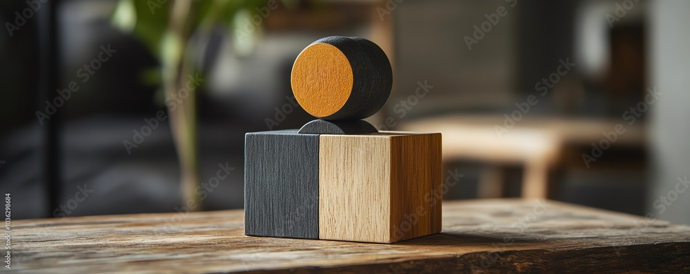 Poster modern design of a customer focus group icon on a wooden block, associated with human icons, illustr