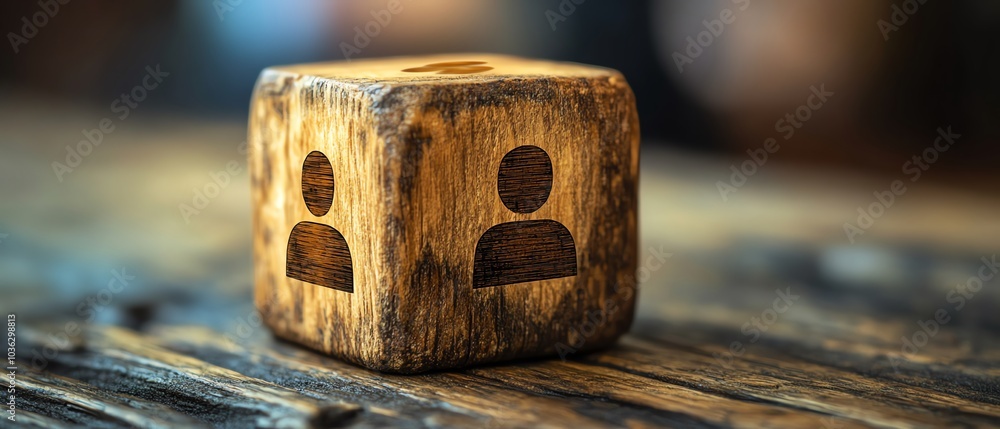 Aufkleber stylish icon for a customer focus group featured on a rustic wooden block, interconnected with human