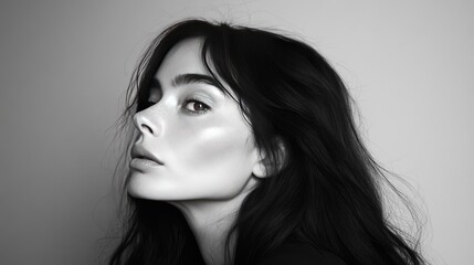 Naklejka premium Artistic Side Profile of a Woman in Black and White