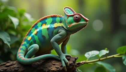 Obraz premium Vibrant chameleon in its natural habitat