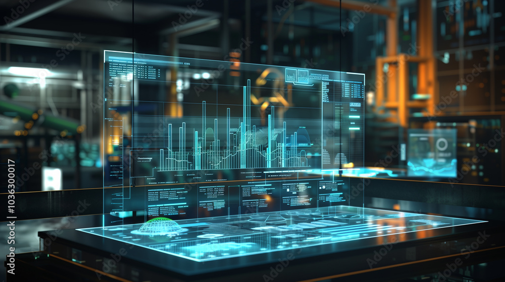 Poster business audit data visualization through augmented reality hologram display of data statistics