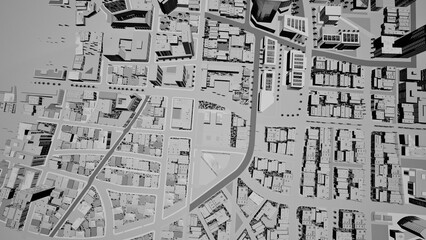 grayscale city and town 3d render