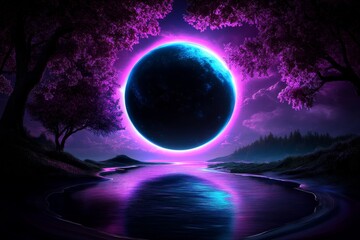 Obraz premium Environment, depicted in a fantasy landscape where enchanted forests, glowing plants, and vibrant wildlife coexist in perfect harmony