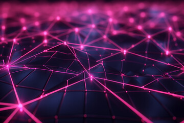 Obraz premium abstract tech background with Futuristic digital grid with glowing neon lines, intersecting and forming a dynamic, high-tech network on a dark backdrop.