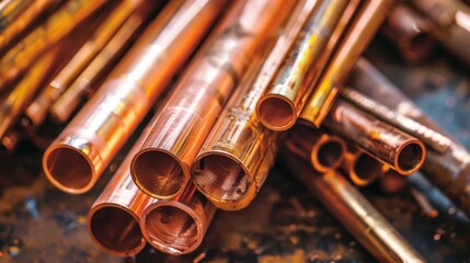 Naklejka premium Copper: This conductive metal is prized for its electrical and thermal performance, commonly used in electrical wiring, plumbing, and roofing materials. 