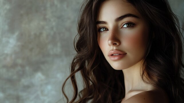 Portrait of a beautiful woman with long dark hair