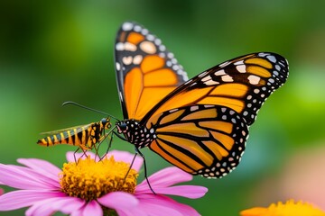 Fototapeta premium Nature, portrayed in a serene meadow environment with colorful wildflowers, insects, and a clear blue sky