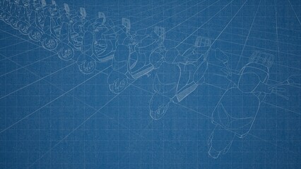 Technical drawing on a gradient background.Mechanical Engineering drawing