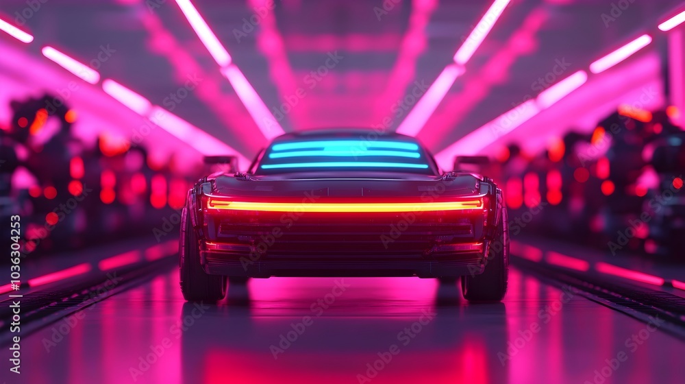 Poster autonomous robots meticulously assembling a sleek futuristic vehicle in a high tech sci fi factory s