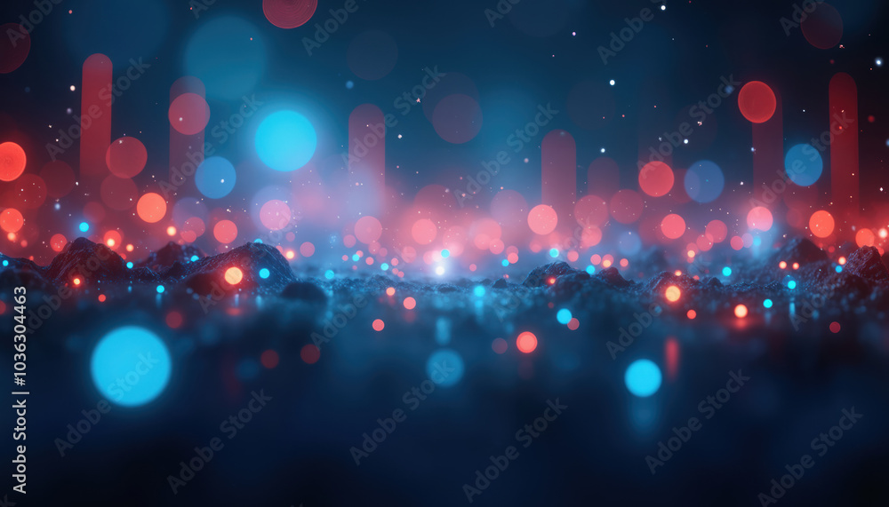 Poster vibrant data points on dark background: an abstract display of vibrant data points in red and blue, 