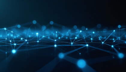 Fototapeta premium Digital Waves with Interconnected Blue Nodes: Digital waves featuring interconnected blue nodes, symbolizing seamless data flow and technological connectivity.