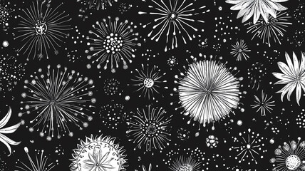 Celebrating New Year's Eve with colorful fireworks illuminating the night sky in vibrant patterns